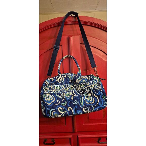 Vera Bradley Mediterranean Blue L Traveler Duffle Bag Weekender Carry Overnight - Picture 2 of 8